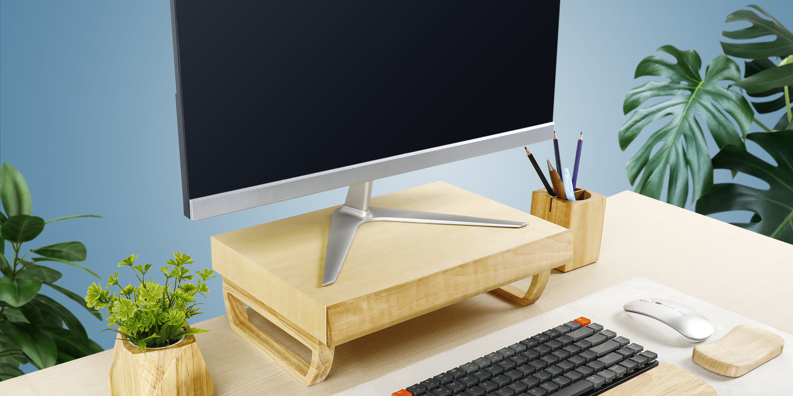 Support écran en bois sur pied, tendance dans les bureaux – Craft