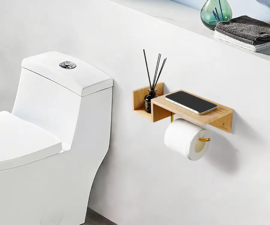 CHAILLUZE porte papier toilette en chêne rouge dans une salle de bain